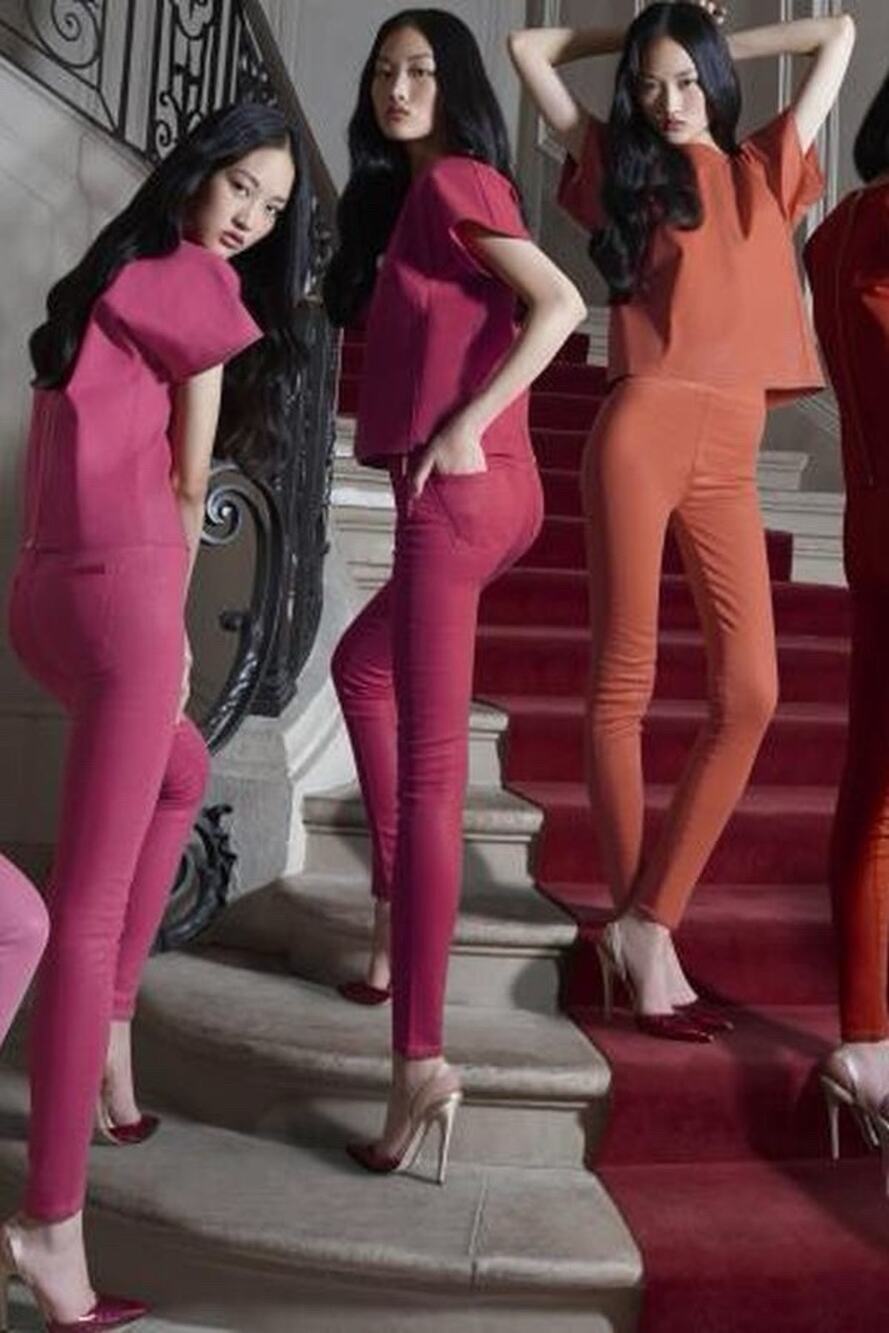 NWT GIAMBATTISTA VALLI x 7 FOR ALL MANKIND Pink Cotton Side Zipper Pants 26